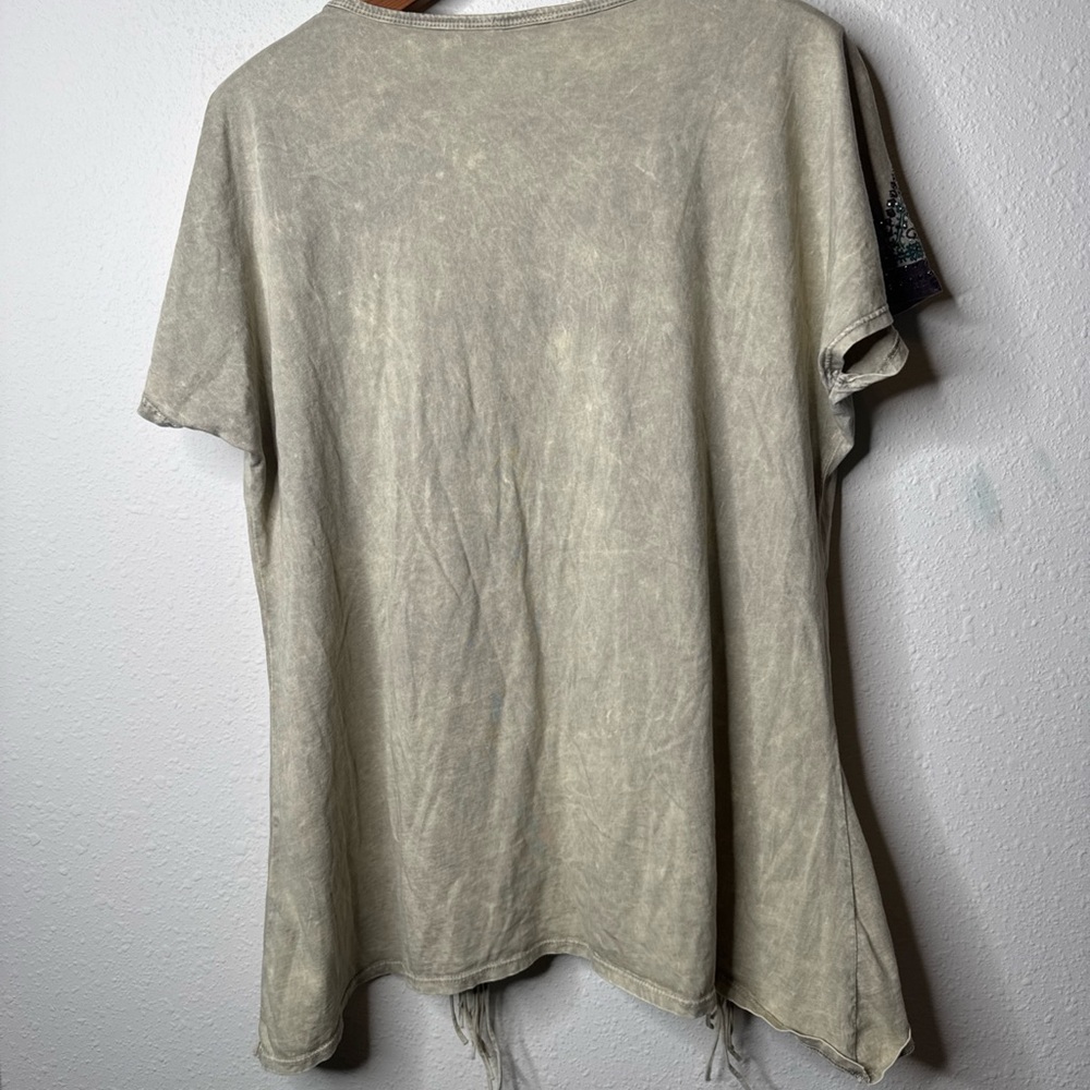 Vocal Beige Embroidered Fringe Tee - Picture 6 of 10